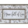"House Full Of Love" Blue & Brown Botanical Linen-Print Wall Plaque