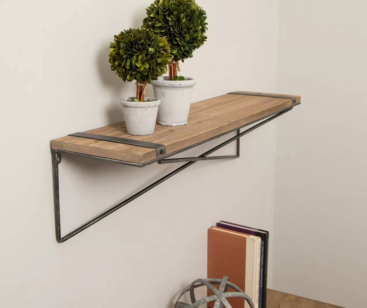 Natural Brown & Black Cross-Bar Wall Shelf, (31.5") - Image 6