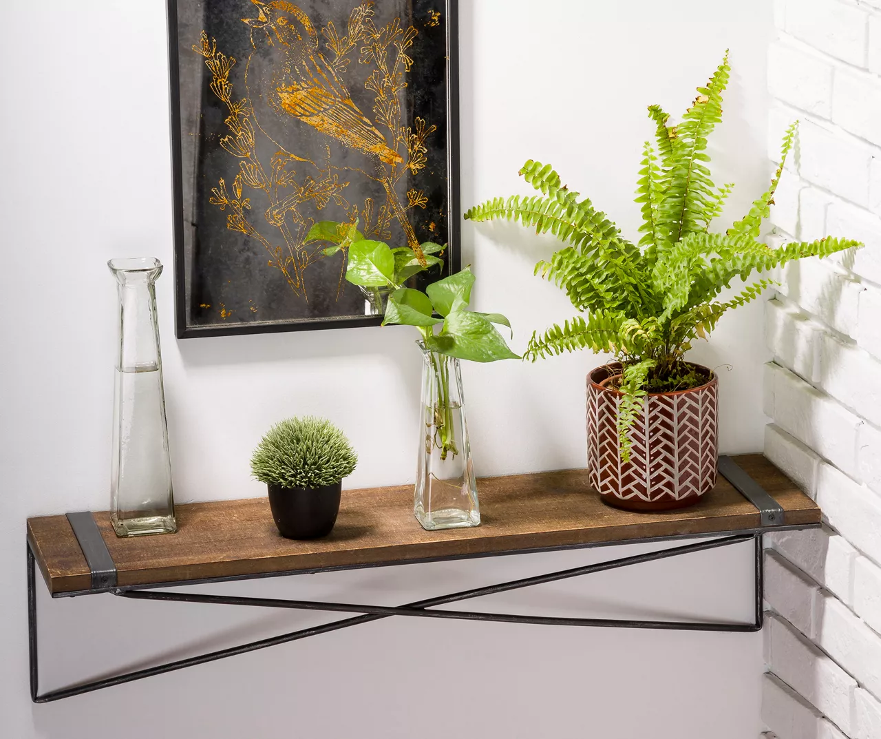 Natural Brown & Black Cross-Bar Wall Shelf, (31.5") - Image 7