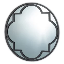 Black Quatrefoil-Accent Round Wall Mirror, (23.62")