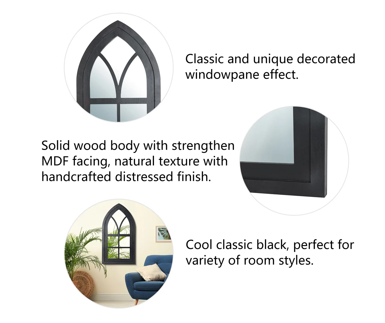 Black Arching Windowpane Wall Mirror, (40.16") - Image 4