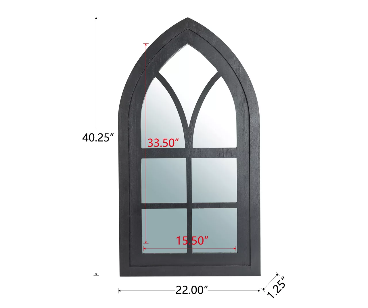 Black Arching Windowpane Wall Mirror, (40.16") - Image 10