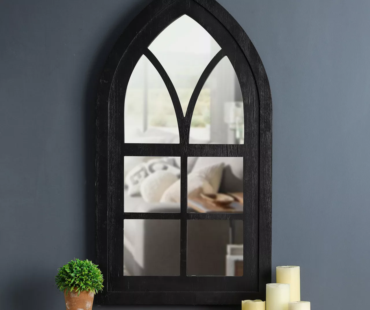 Black Arching Windowpane Wall Mirror, (40.16") - Image 5
