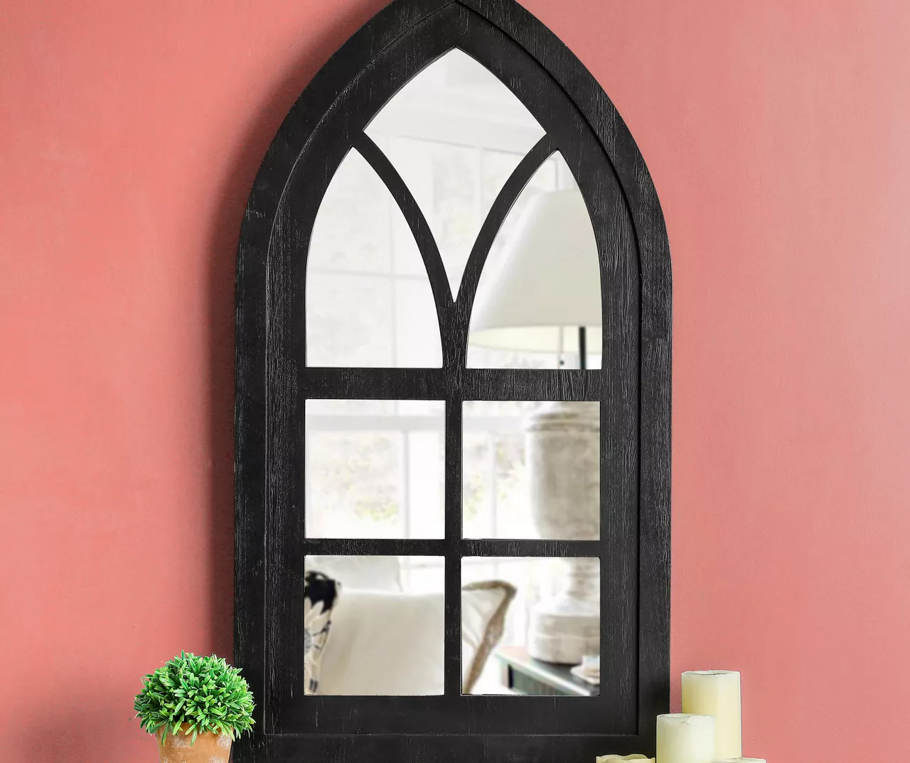 Black Arching Windowpane Wall Mirror, (40.16") - Image 6