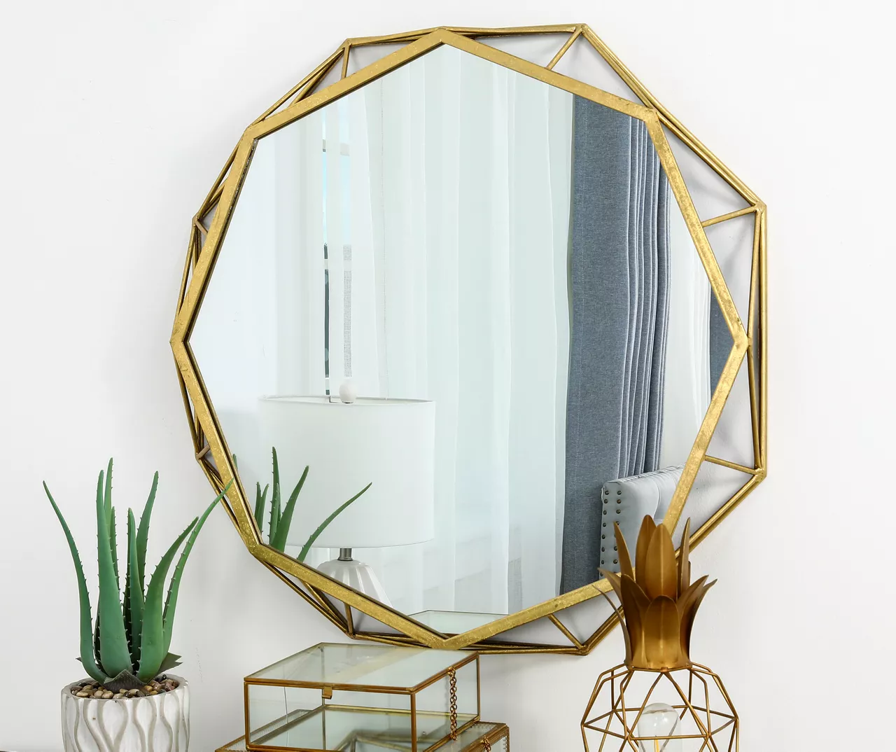 Gold Octagon Geometric-Border Wall Mirror, (28.15") - Image 8