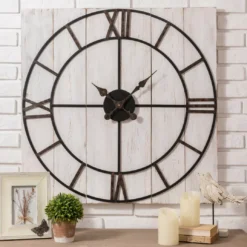 Black & White Distressed Roman Numeral 3-Piece Farmhouse Wall Clock Set, (31.5")