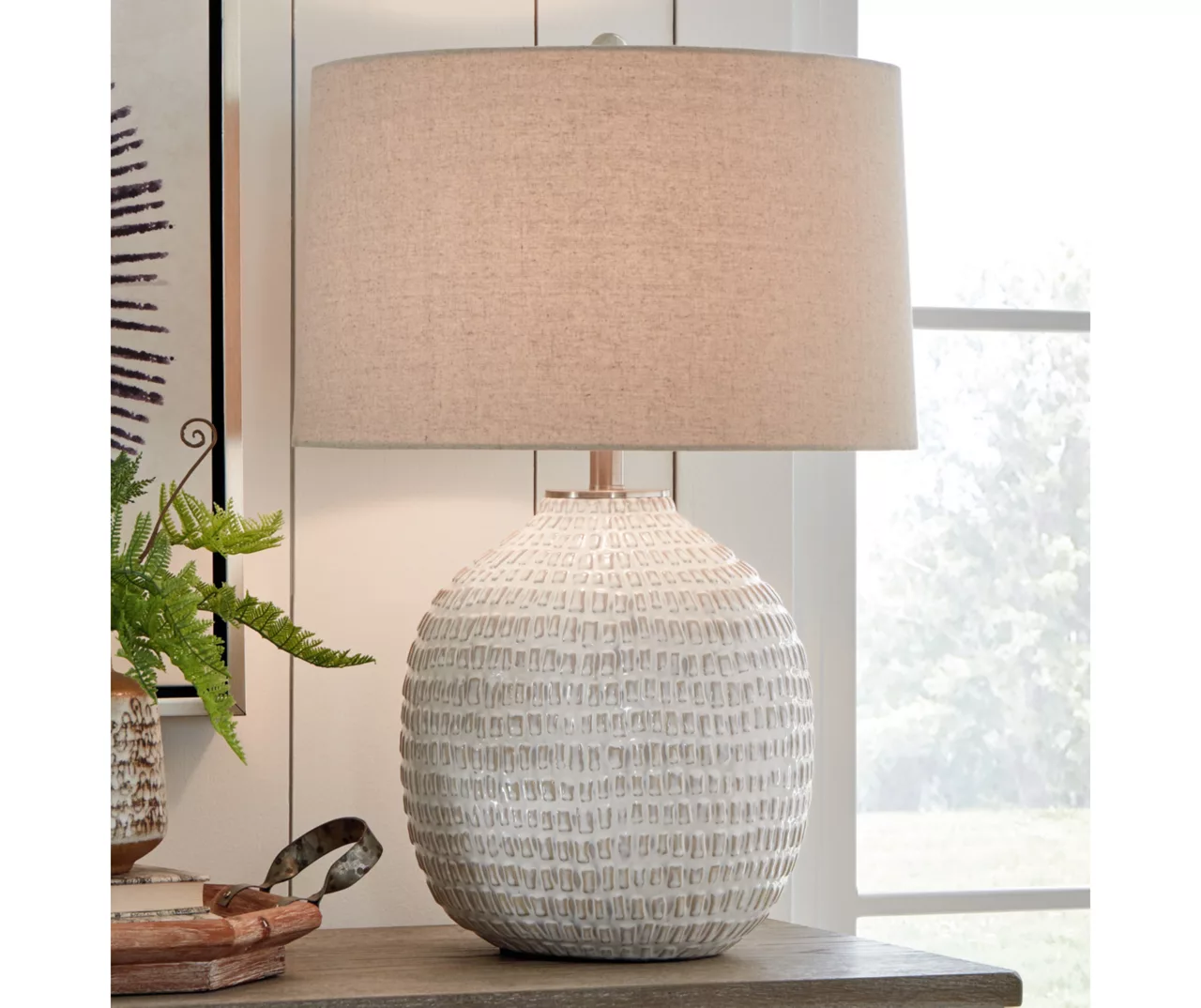 Beige Textures Jamon Ceramic Table Lamp - Image 2
