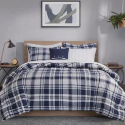 Navy Plaid Leroy Reversible California King 8-Piece Comforter Set