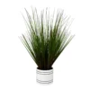 Dark Green Artificial Grass Arrangement In White Stripe Pot