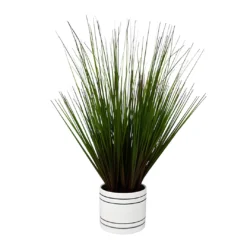 Dark Green Artificial Grass Arrangement In White Stripe Pot