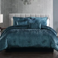 Blue Velvet Crinkle Turin Queen 7-Piece Comforter Set