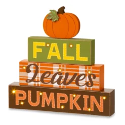 "Fall, Leaves, Pumpkin" Pumpkin & Letter Block LED Tabletop Decor