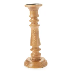 Light Brown Notch-Carved Pillar Candle Holder