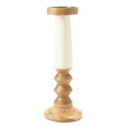Brown & Beige 2-Tone Ripple-Pillar Candle Holder, (14")