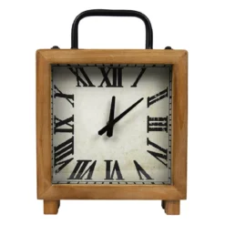 Brown Square Roman Numeral Table Clock