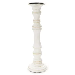Whitewash Finial Pillar Candle Holder, (16")