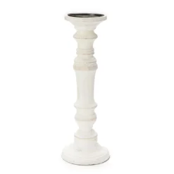 Whitewash Finial Pillar Candle Holder, (14")