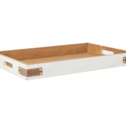 White Decorative Tray With Brown Faux Leather Accents
