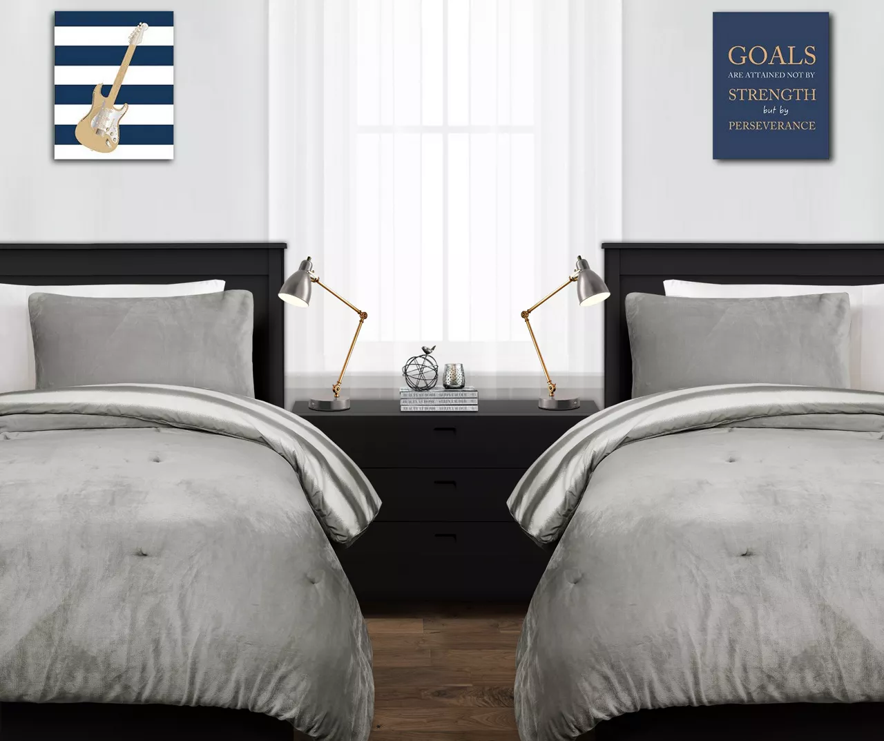 Gray Stripe Plush Comforter Set