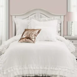 Ella White Ruffle & Lace Twin XL 2-Piece Comforter Set