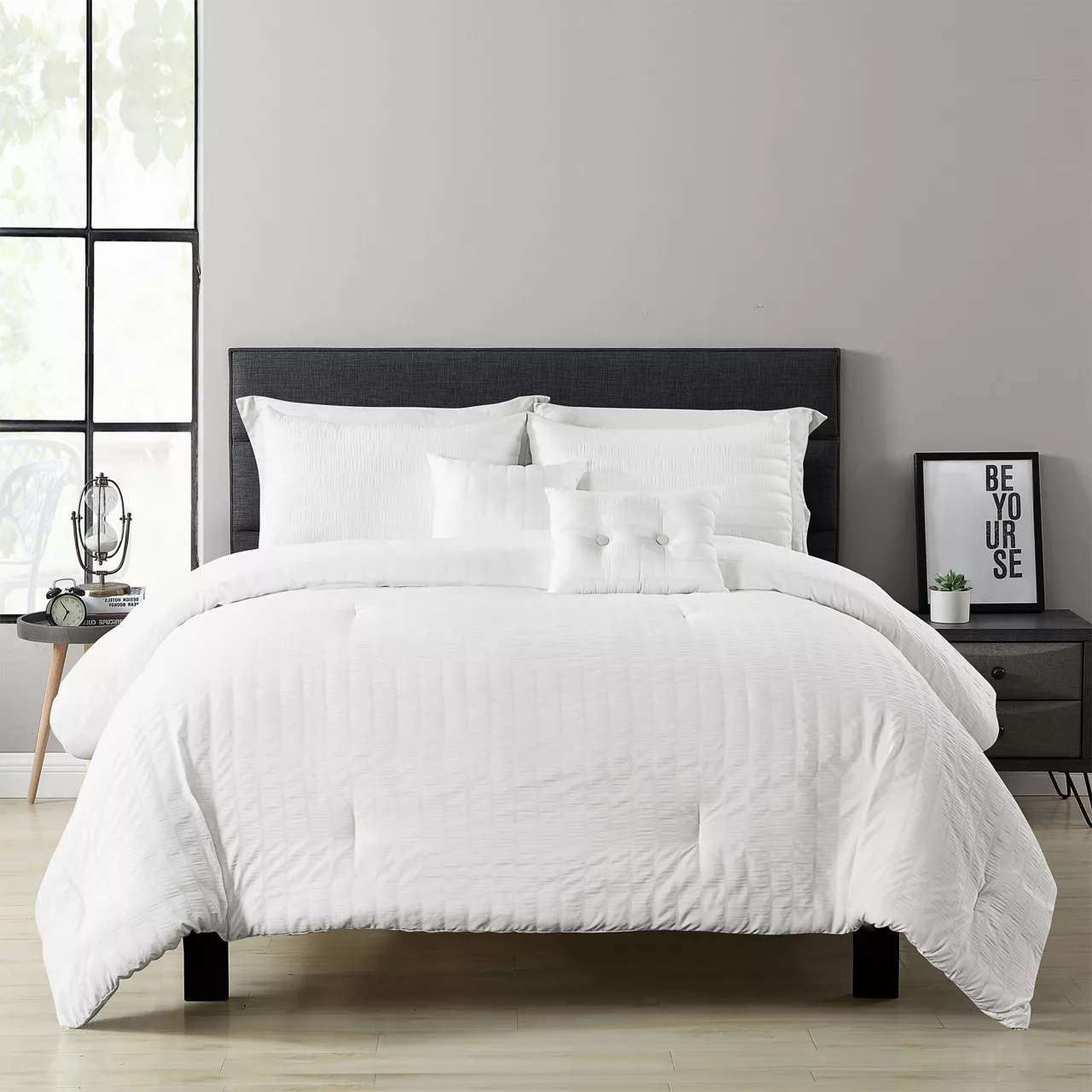 Farmhouse White Seersucker King 5-Piece Comforter Set - Image 2