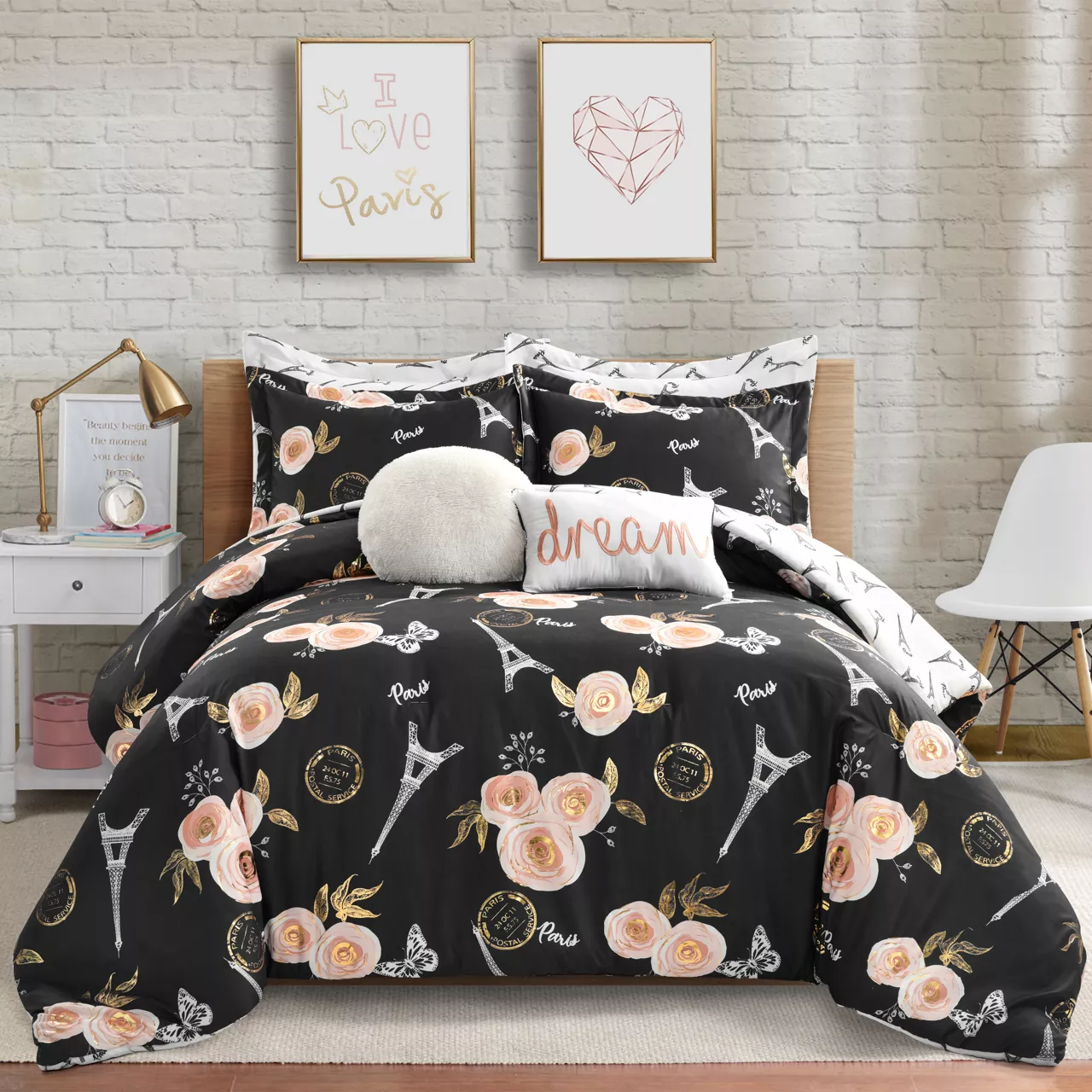 Black & Peach Botanical Paris King 7-Piece Comforter Set - Image 6