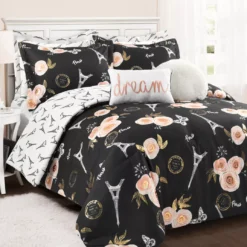 Black & Peach Botanical Paris King 7-Piece Comforter Set