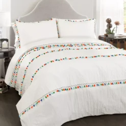 White Multicolor Tassel Boho Comforter Set