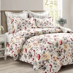 Blooming Garden Gray & Red Comforter Set