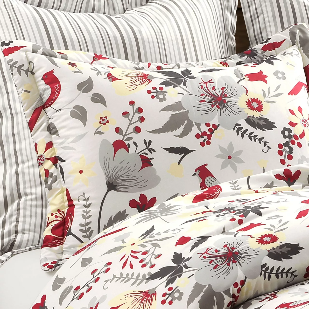 Blooming Garden Gray & Red King 5-Piece Comforter Set - Image 3