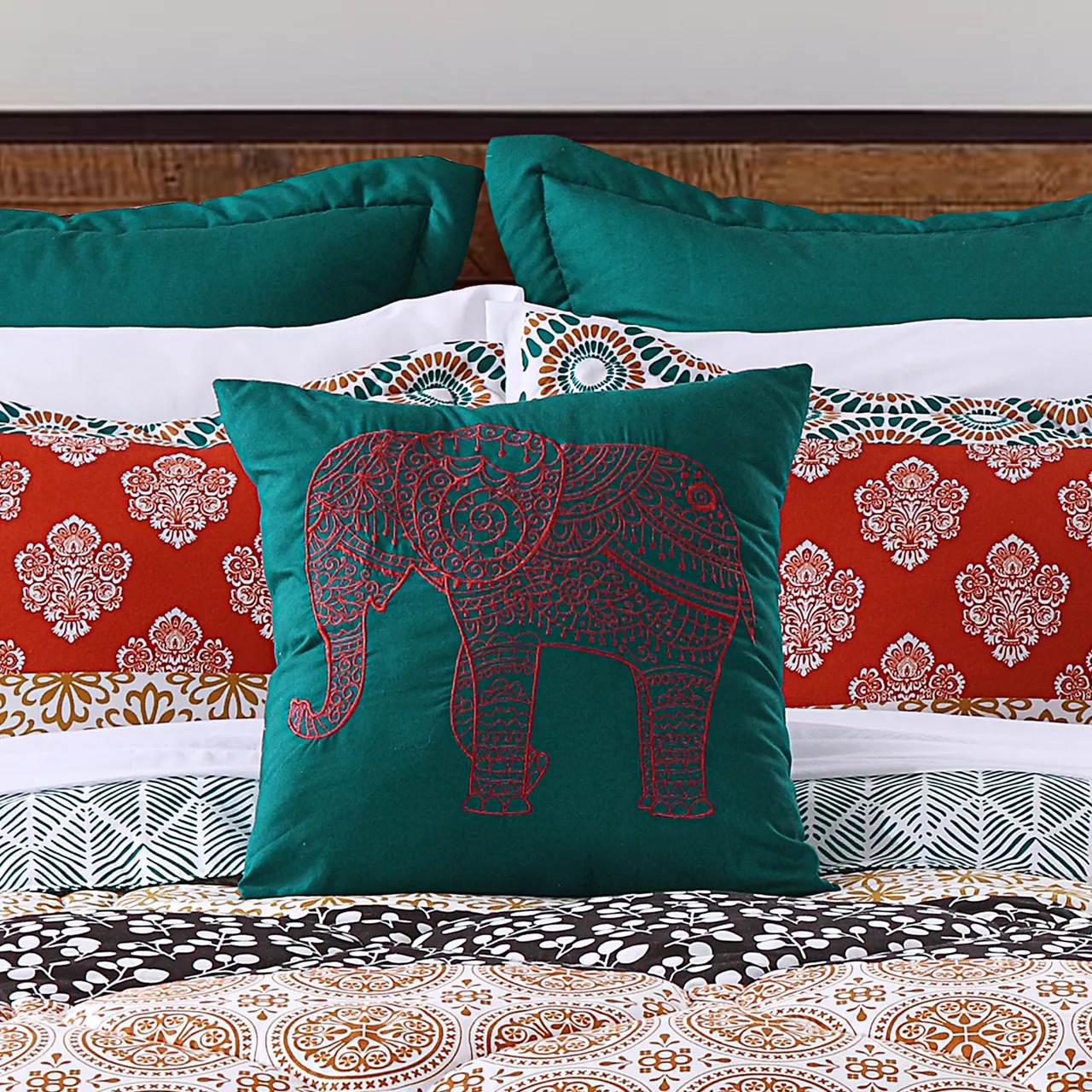 Turquoise & Red Bohemian Pattern Block King 7-Piece Comforter Set - Image 6