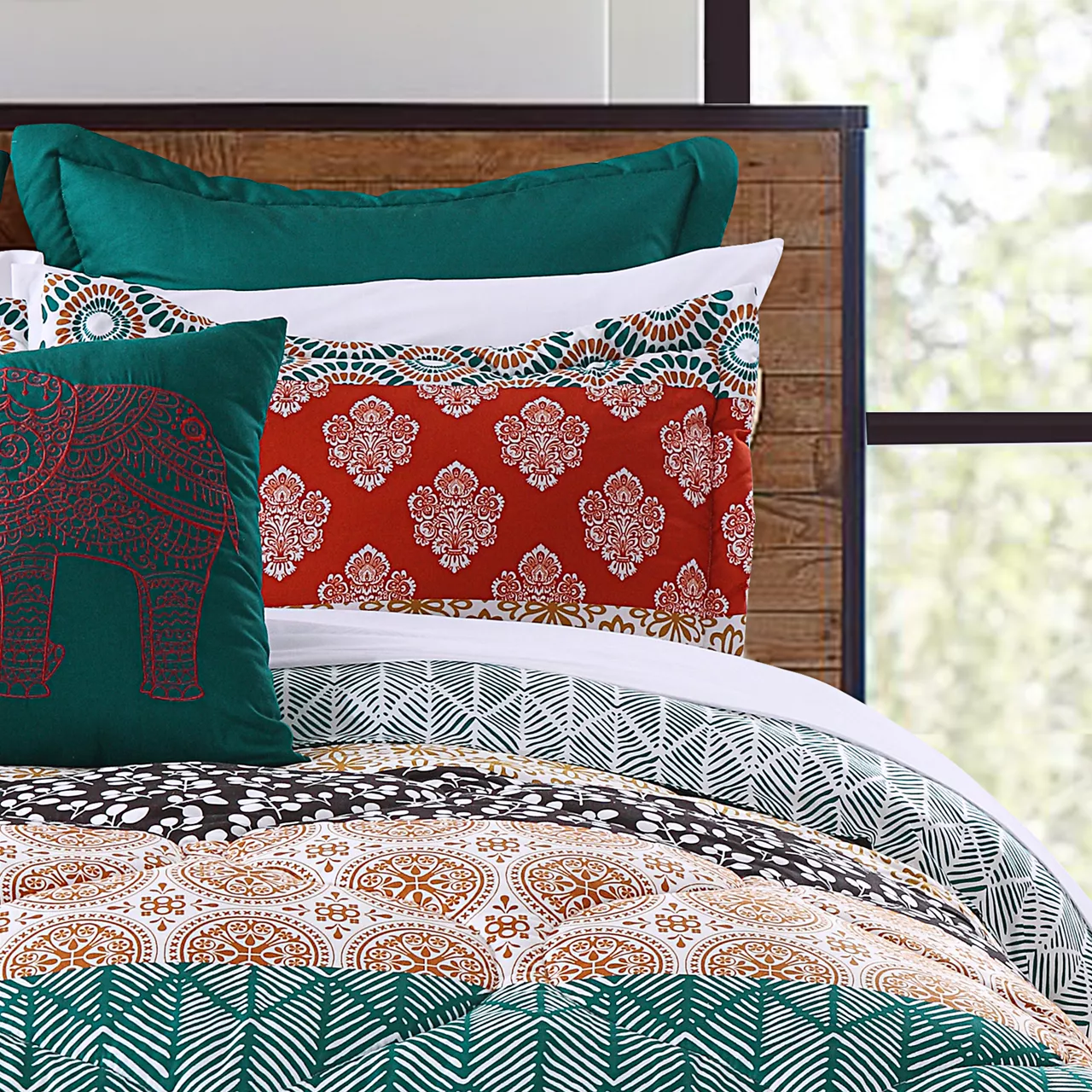 Turquoise & Red Bohemian Pattern Block King 7-Piece Comforter Set - Image 7