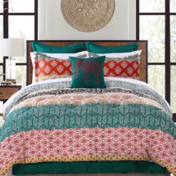Turquoise & Red Bohemian Pattern Block King 7-Piece Comforter Set