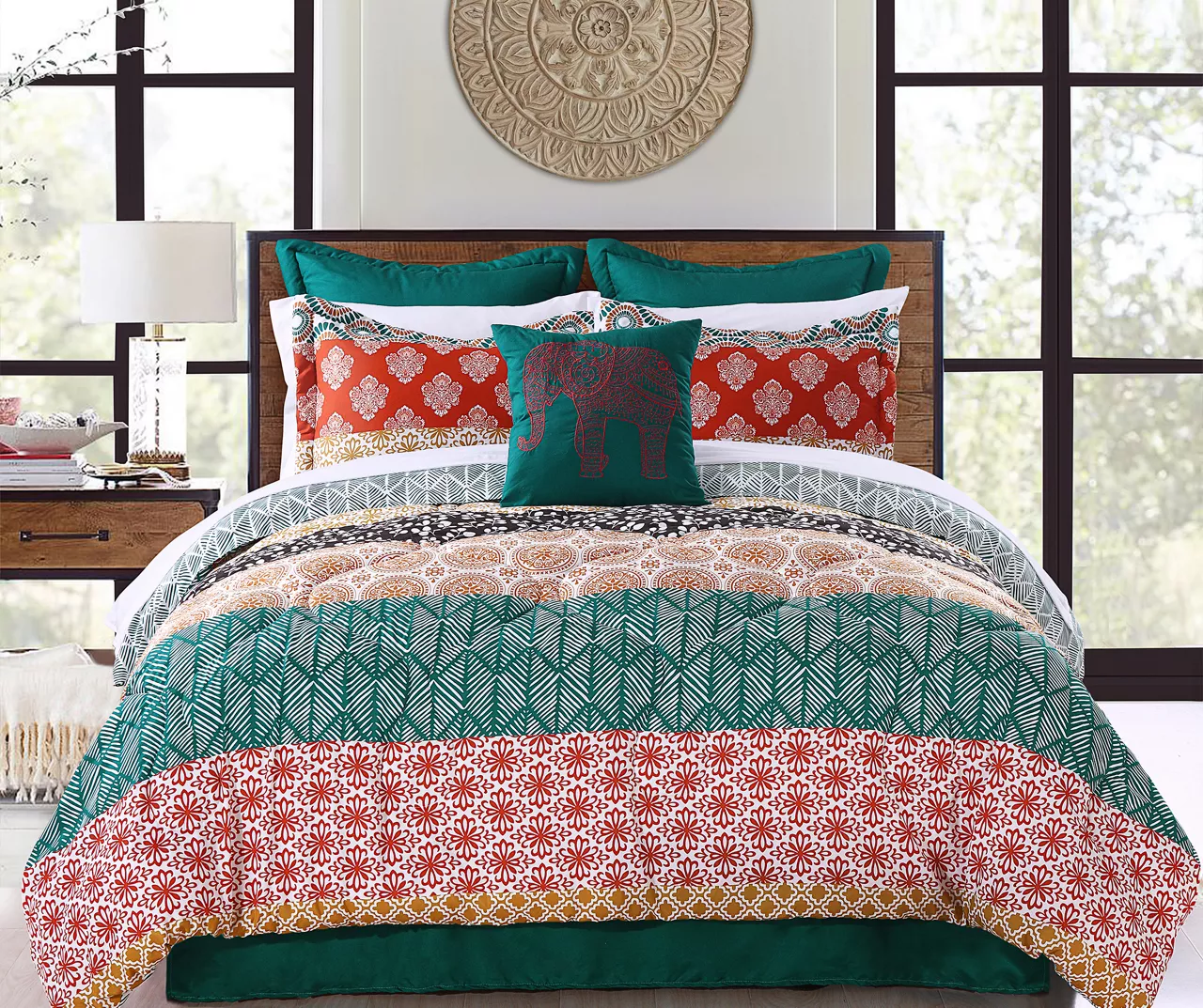 Turquoise & Red Bohemian Pattern Block King 7-Piece Comforter Set