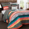 Turquoise, Mustard & Red Boho Floral Color Block King 7-Piece Comforter Set