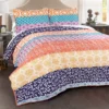 Fuchsia & Orange Bohemian Pattern Stripe Reversible King 3-Piece Quilt Set