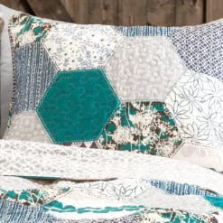 Briley Gray & Turquoise Geometric Hexagon Reversible Full/Queen 3-Piece Quilt Set
