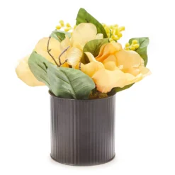 Orange Artificial Magnolia In Galvanized Pot
