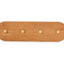 Brown & Gold Carved Linework Wall Plaque With Hooks