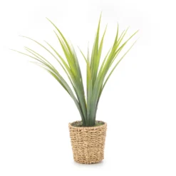 Green Artificial Cymbidium Plant With Brown Woven Pot