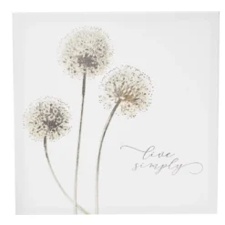 "Live Simply" White Dandelions Wrapped Canvas