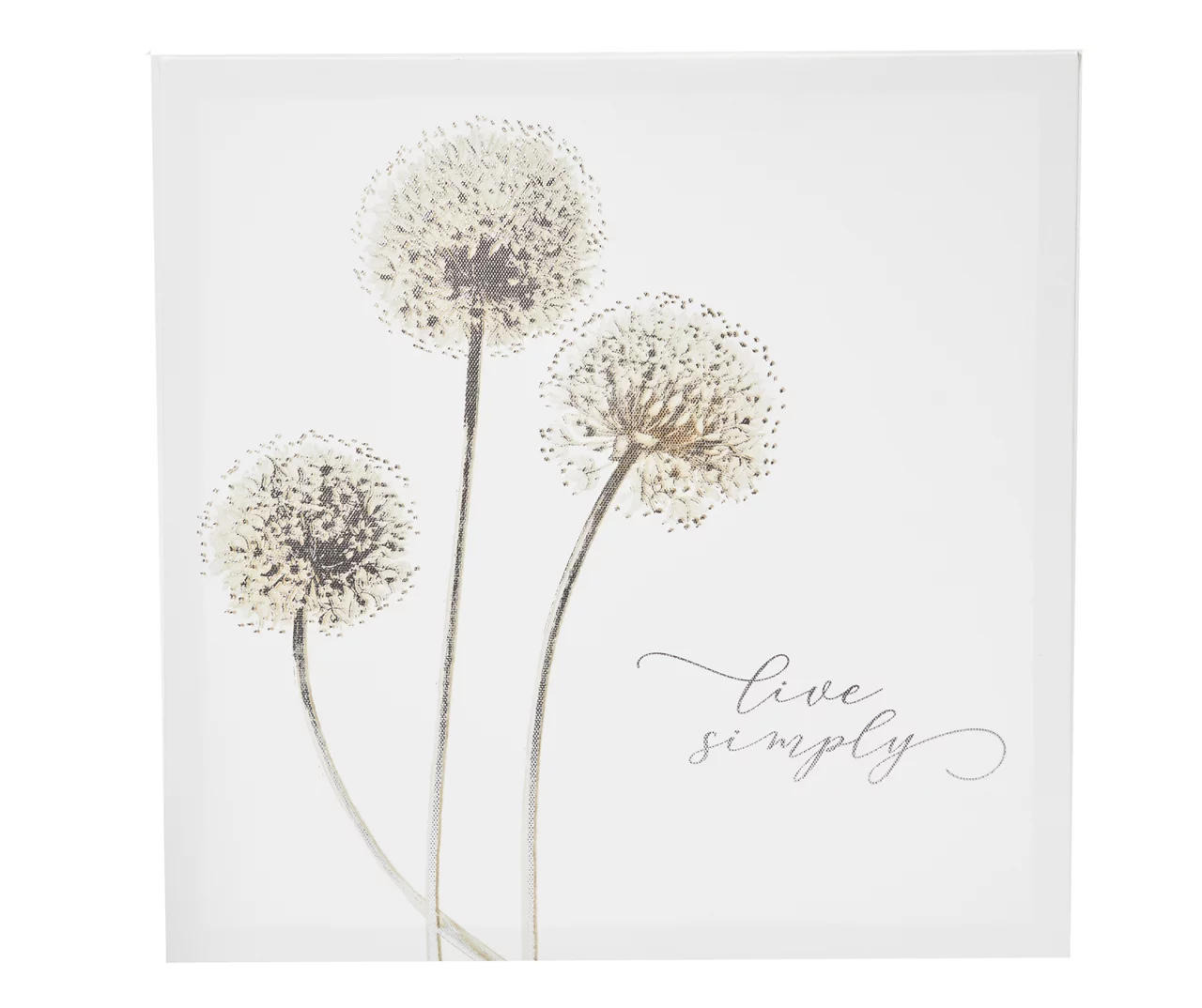 "Live Simply" White Dandelions Wrapped Canvas