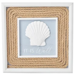 "It Is Well" White, Blue & Brown Shell Wall Plaque
