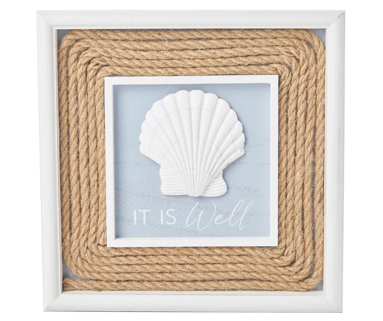 "It Is Well" White, Blue & Brown Shell Wall Plaque