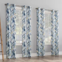 Kennett Navy Distressed Geometric Room-Darkening Grommet 4-Piece Curtain Panel Set, (84")