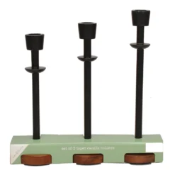 Black & Brown 3-Piece Taper Candle Holder Set