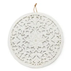 White Carved Medallion Round Wall Plaque