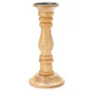 Brown Carved Wood Finial Pillar Candle Holder, (12")