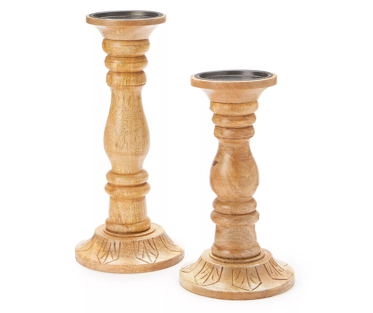 Brown Carved Wood Finial Pillar Candle Holder, (12") - Image 2