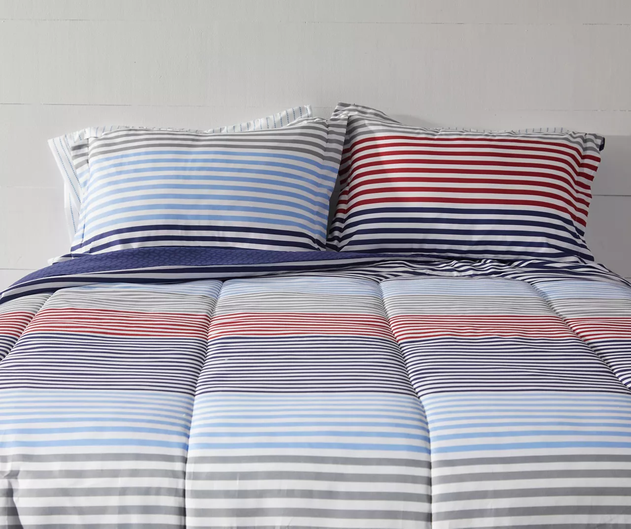 Blue & Red Stripe Microfiber King 9-Piece Bed-in-a-Bag Set - Image 2